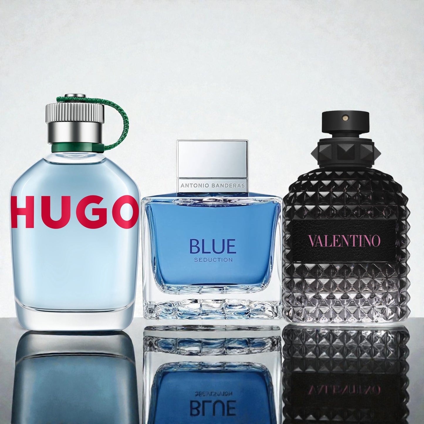 BLUE SEDUCCION-HUGO MAN-VALENTINO ROMA+ATOMIZADOR